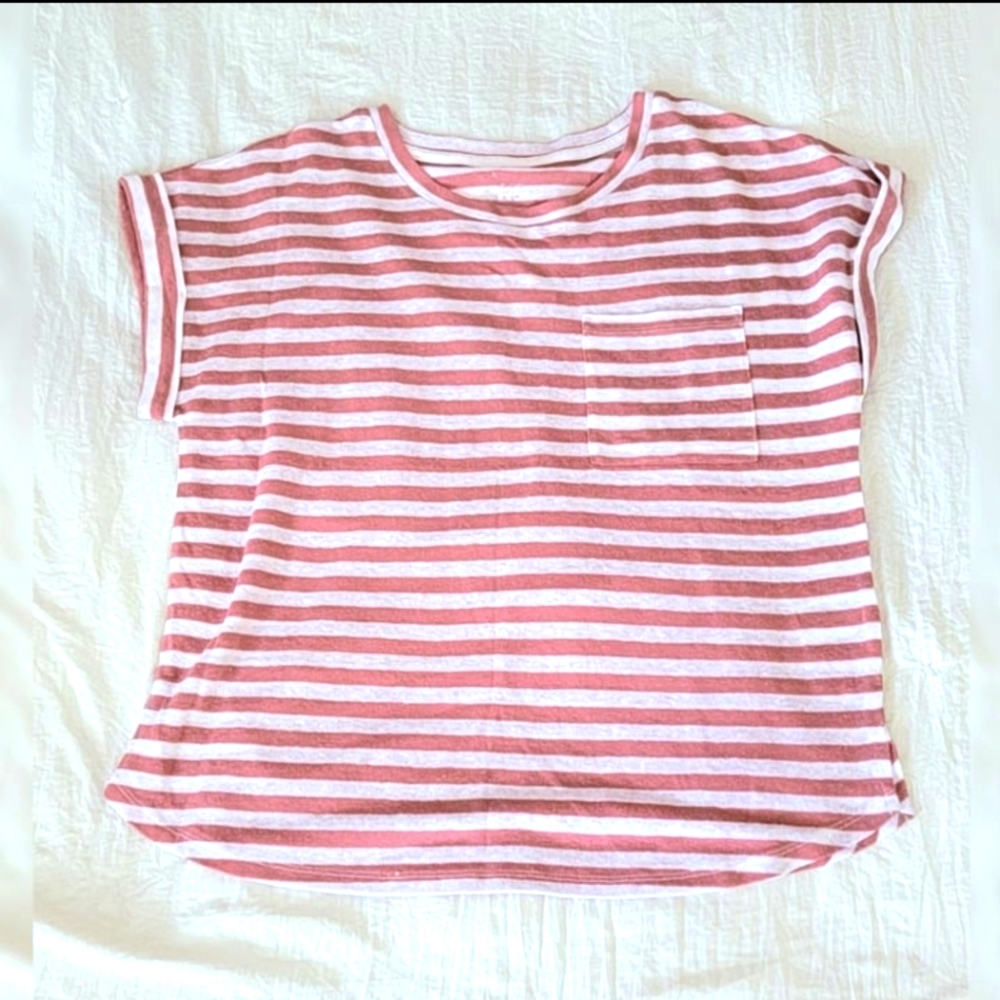Oversized Boyfriend Burgundy Stripe Tee (L) by A New Day